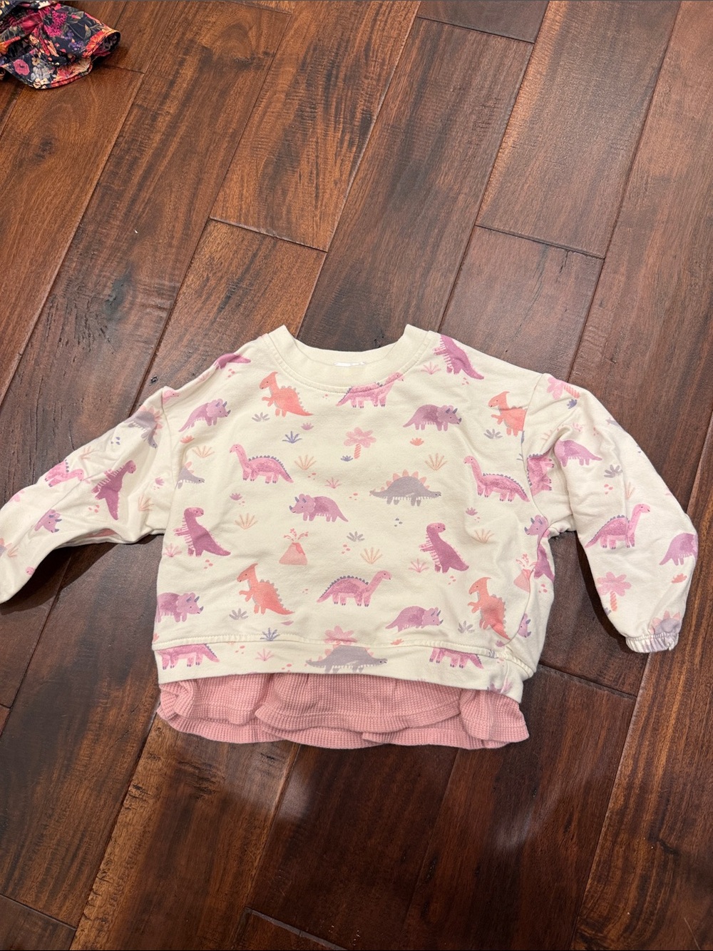 Angel Dear Cream Sweatshirt with Pink & Lavender Dinosaur Print